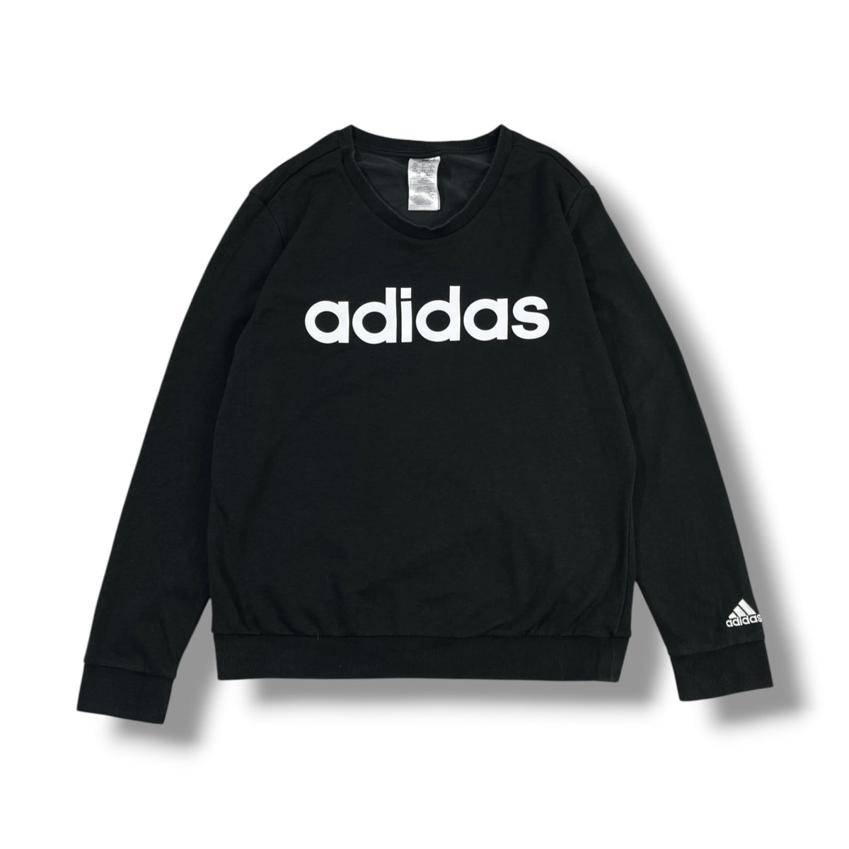 Fotografía original de frente, polerón Adidas negro con logo blanco