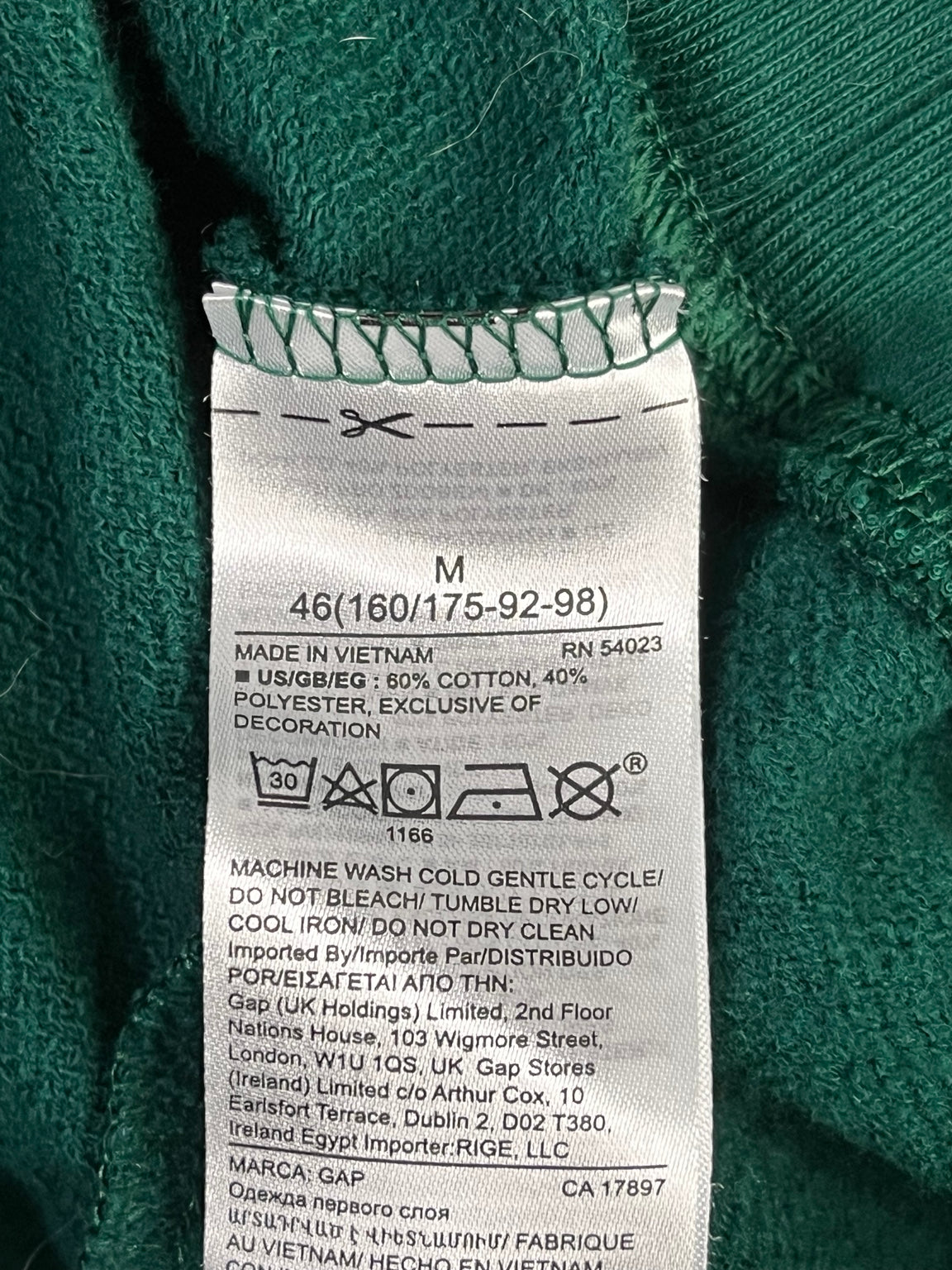 Etiqueta M algodón 60% poliéster 40%