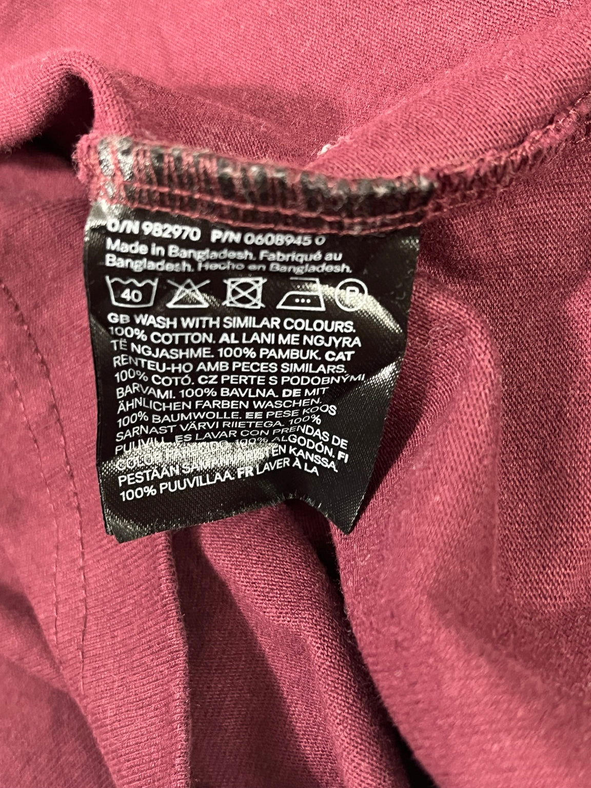 Etiqueta de cuidados H&M 100% algodón