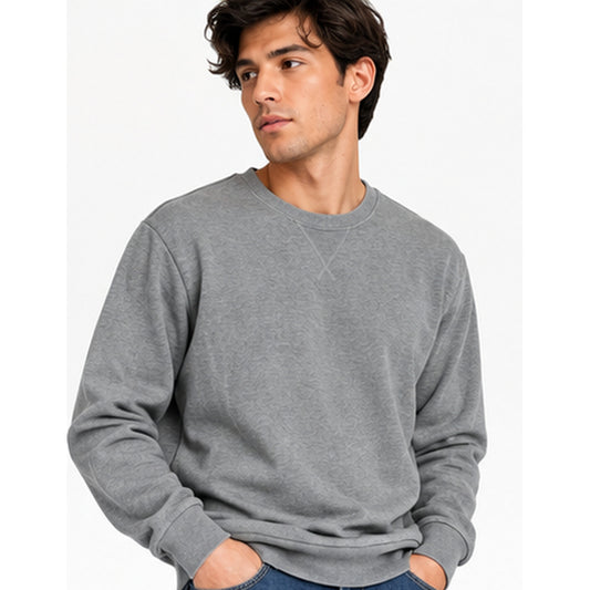 Foto ilustrativa con modelo hombre usando polerón gris Forever 21 Men talla L, formato Shopify 1:1