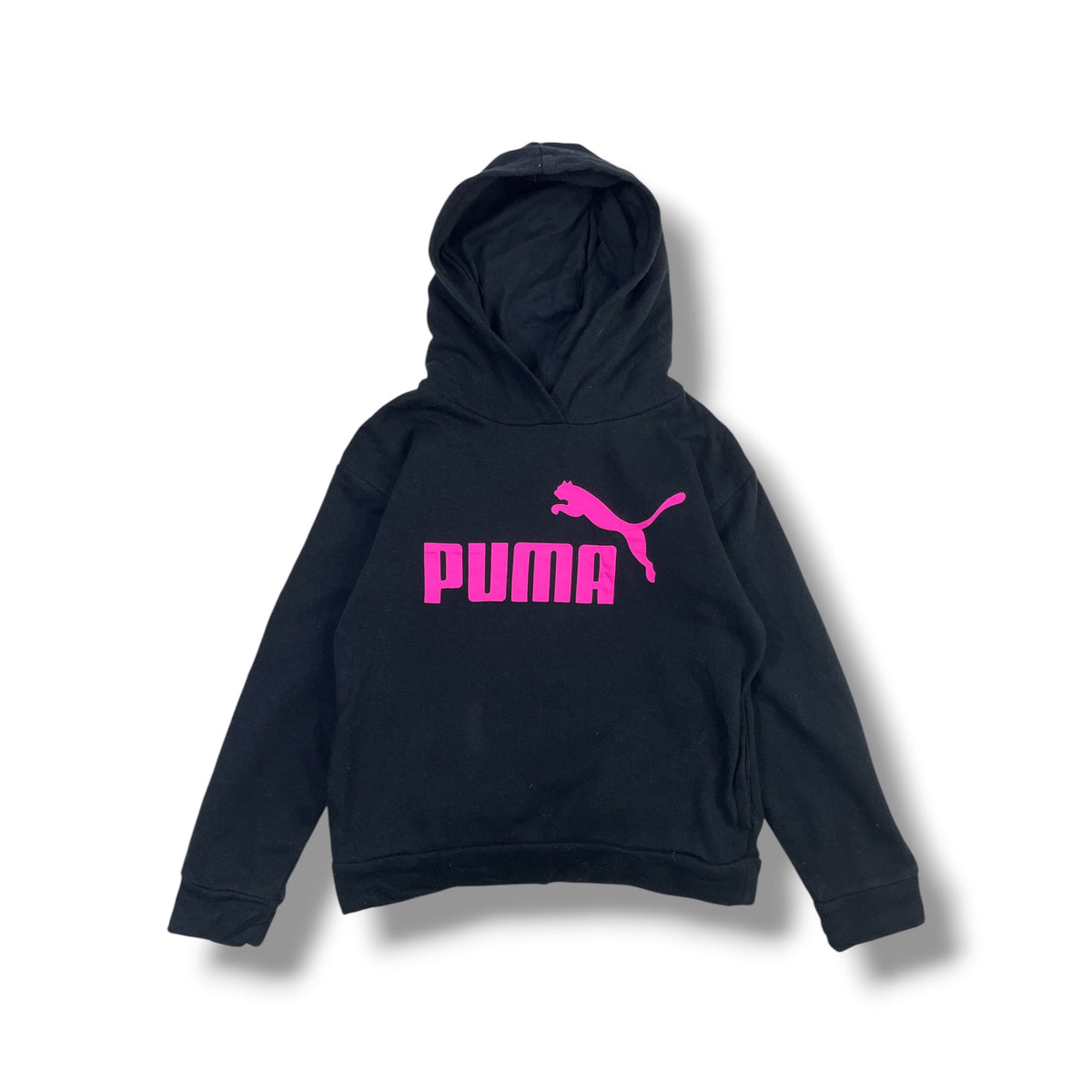 Foto real frontal polerón Puma infantil negro fucsia talla S 7-8