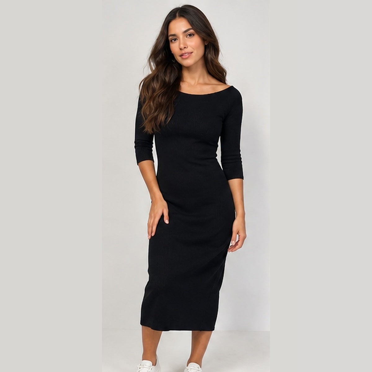 Vestido Zara Knit en modelo, imagen referencial formato Shopify 1:1