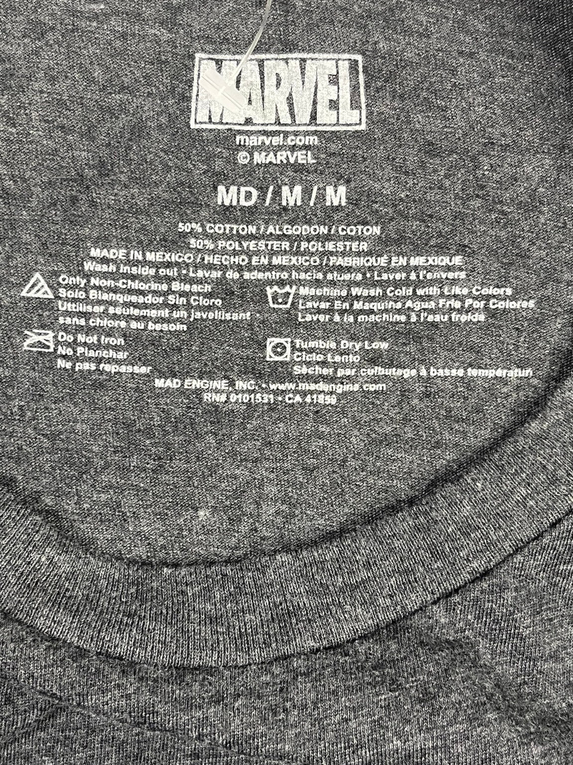 Etiqueta original Marvel talla M y composición 50 algodón 50 poliéster