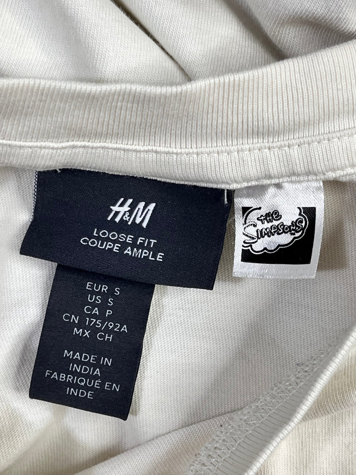 Etiqueta marca H&M Los Simpson talla S Loose Fit