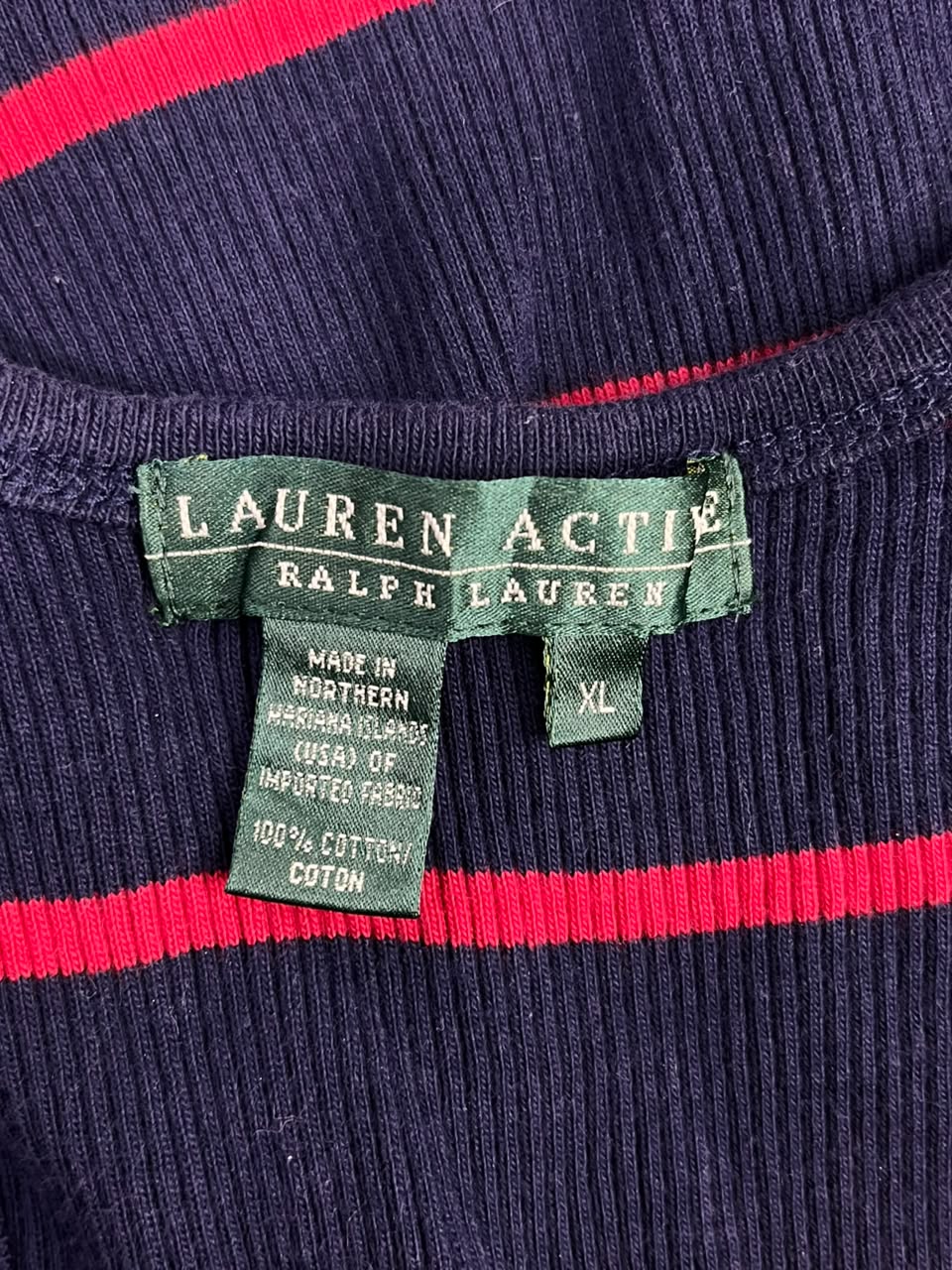 POLERA SIN MANGAS LAUREN ACTIVE RALPH LAUREN MUJER TALLA XL AZUL MARINO A RAYAS