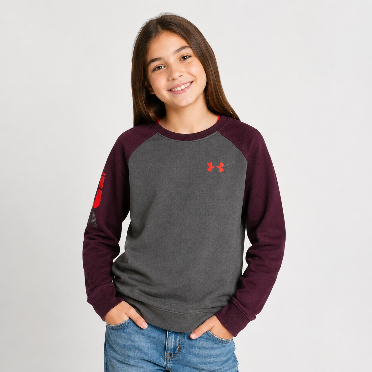 POLERÓN UNDER ARMOUR COLDGEAR YOUTH TALLA YXL – GRIS/BURDEO