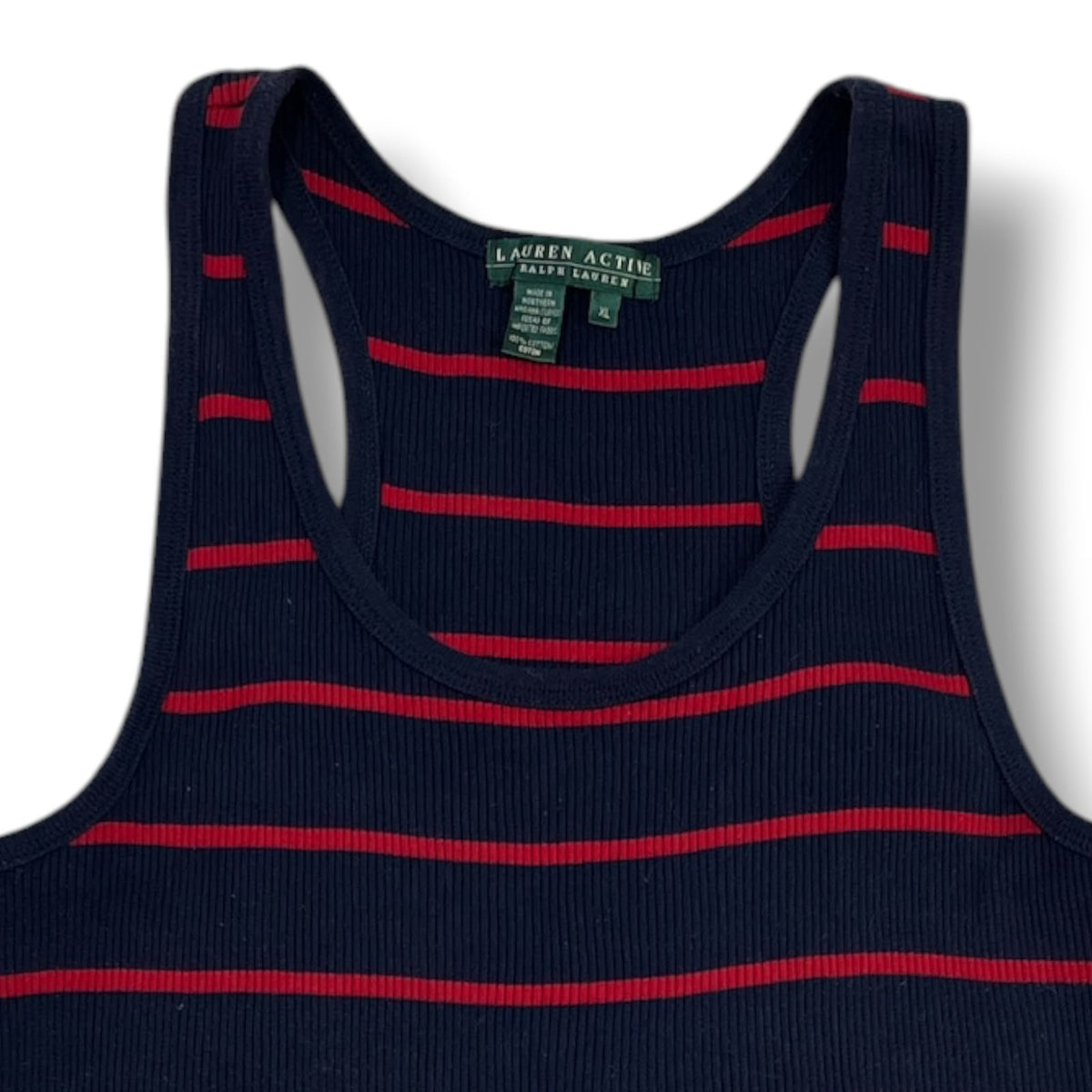 POLERA SIN MANGAS LAUREN ACTIVE RALPH LAUREN MUJER TALLA XL AZUL MARINO A RAYAS