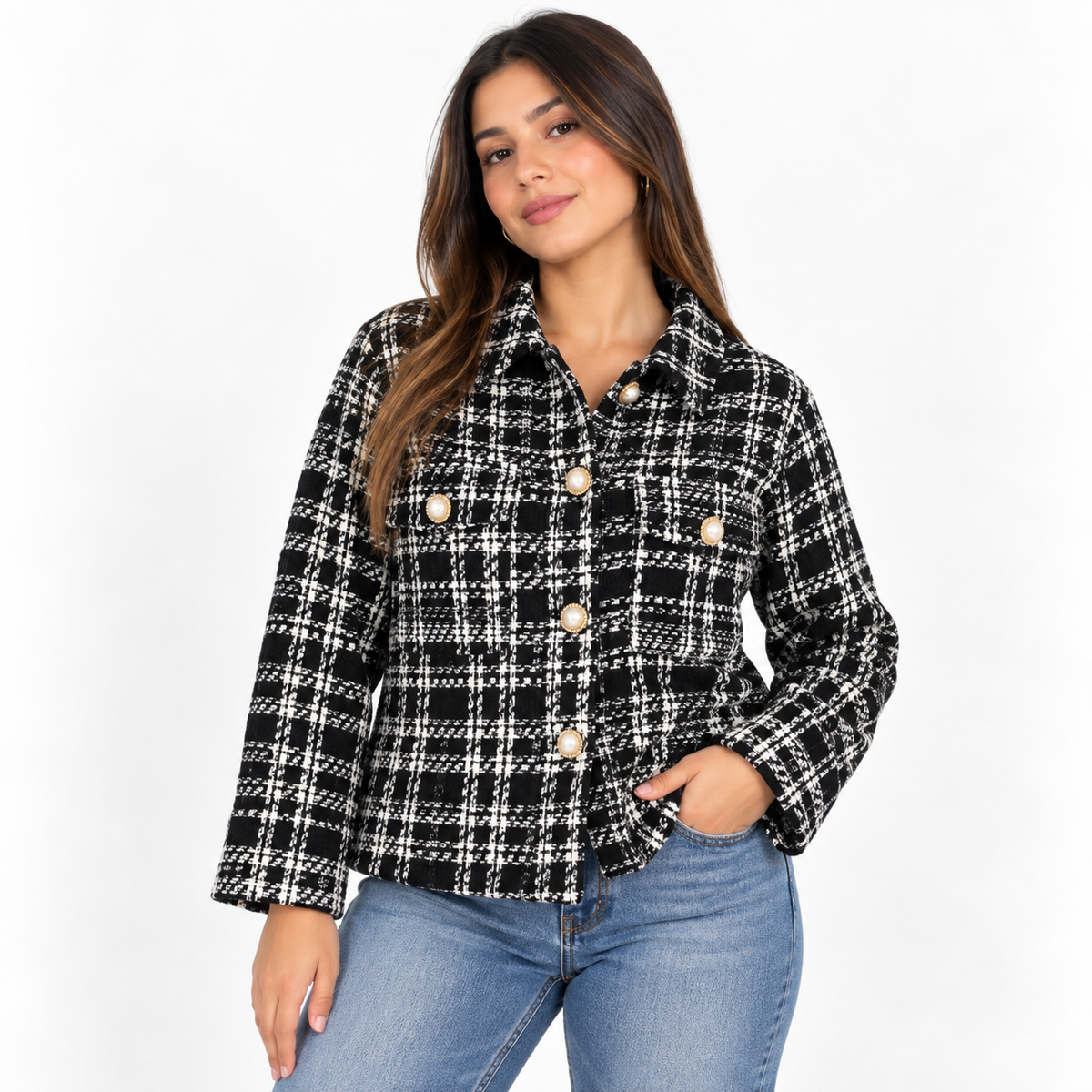 CHAQUETA ZARA MUJER TALLA S TWEED NEGRO Y BLANCO