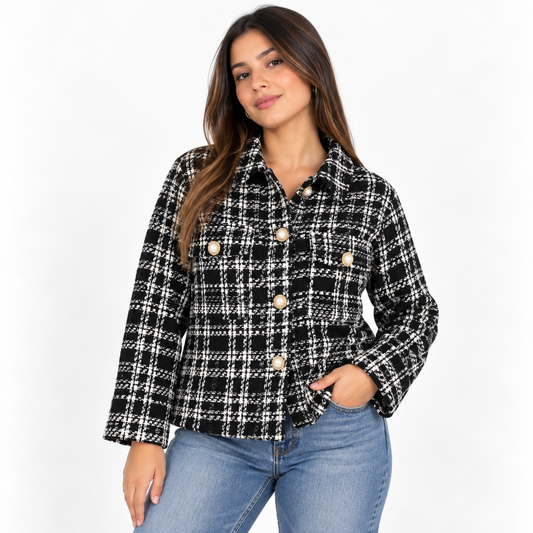 CHAQUETA ZARA MUJER TALLA S TWEED NEGRO Y BLANCO