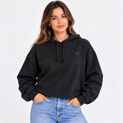 POLERÓN ADIDAS MUJER TALLA M OVERZISE NEGRO CON CAPUCHA