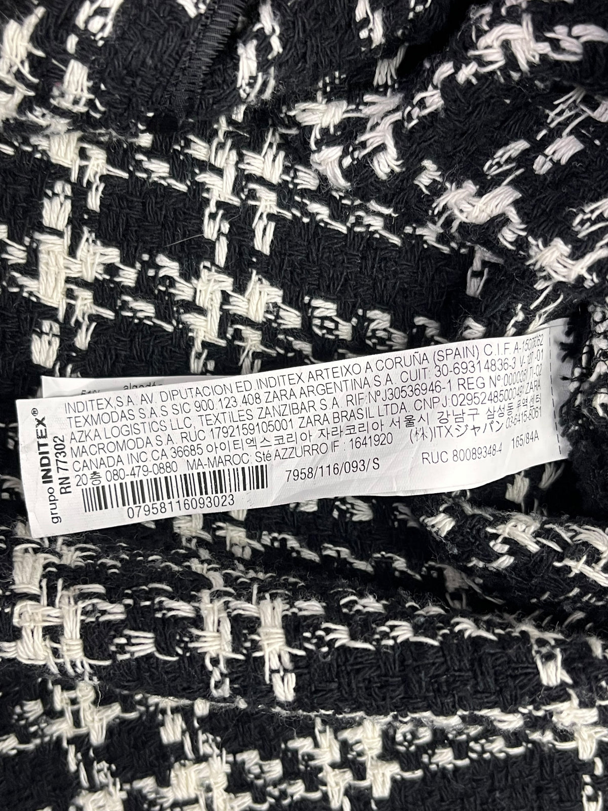 CHAQUETA ZARA MUJER TALLA S TWEED NEGRO Y BLANCO