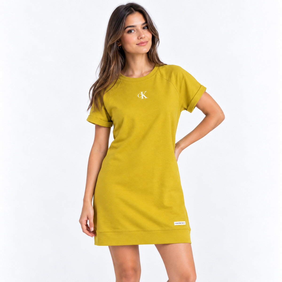 VESTIDO CALVIN KLEIN JEANS MUJER TALLA XS MOSTAZA