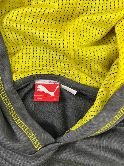 POLERÓN PUMA BOYS CON CAPUCHA TALLA L GRIS/AMARILLO