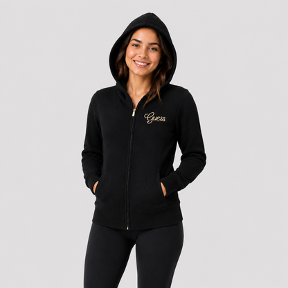 Guess Hoodie Negra con Cierre Mujer