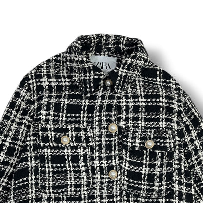 CHAQUETA ZARA MUJER TALLA S TWEED NEGRO Y BLANCO
