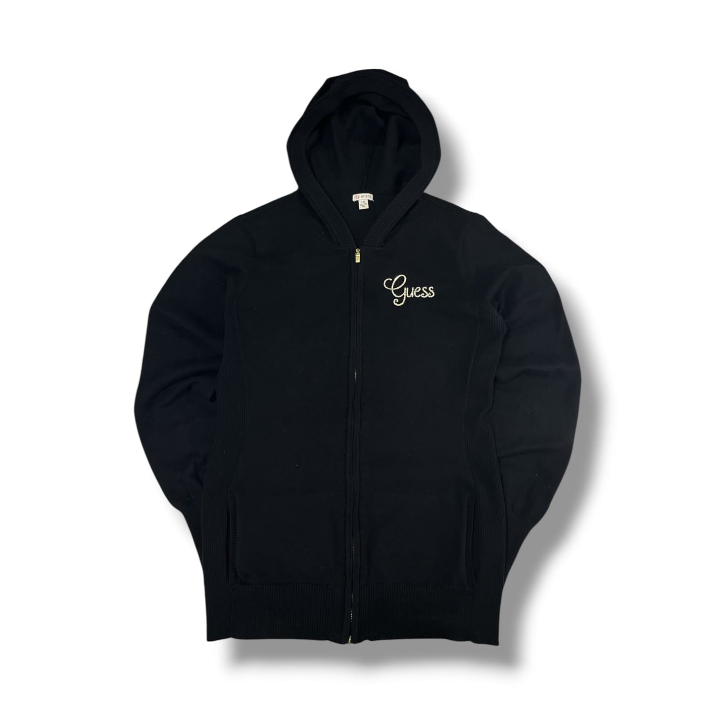 Guess Hoodie Negra con Cierre Mujer