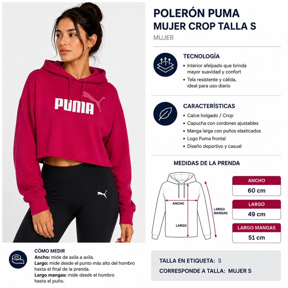 POLERÓN PUMA MUJER CROP TALLA S
