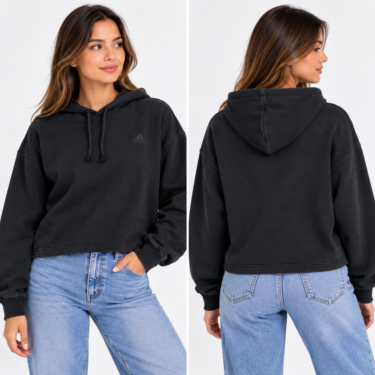 POLERÓN ADIDAS MUJER TALLA M OVERZISE NEGRO CON CAPUCHA