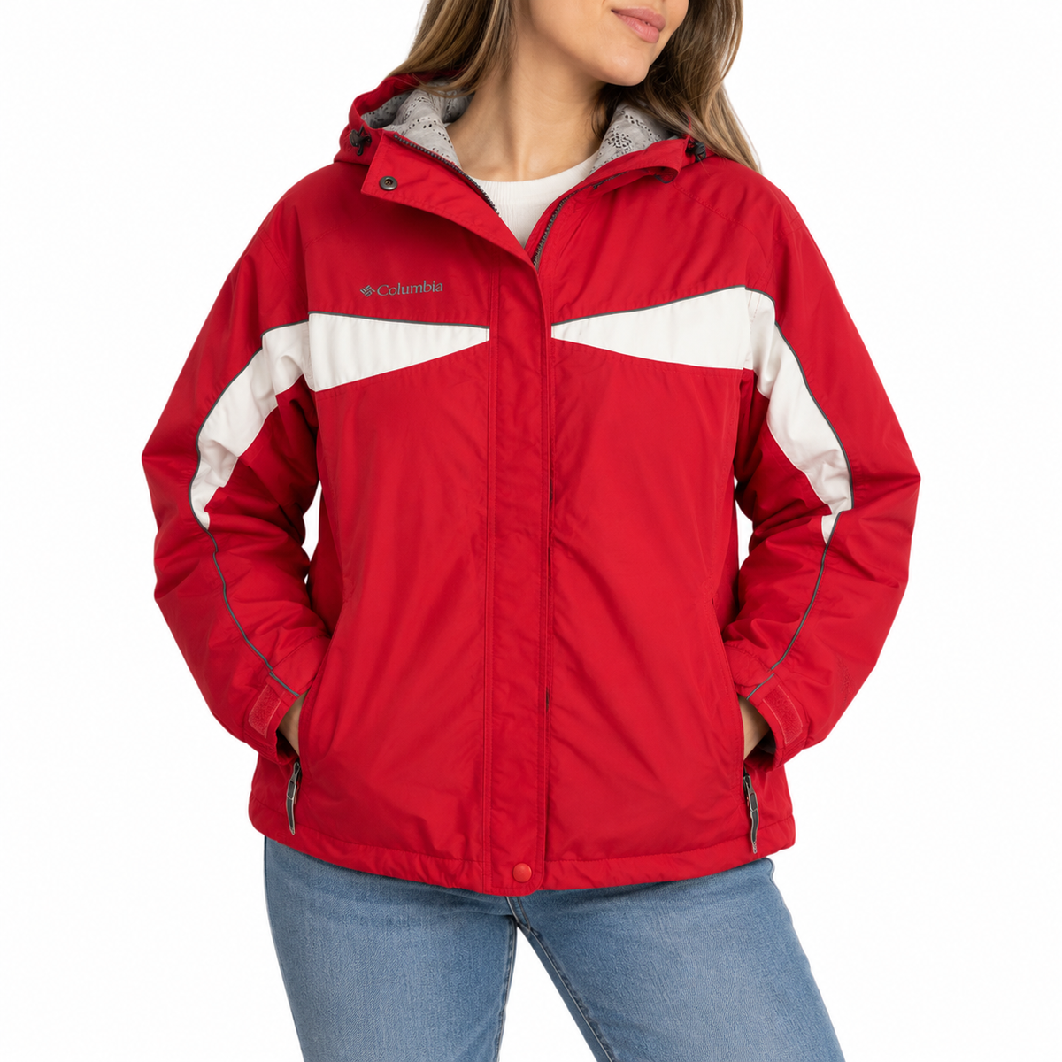 CHAQUETA COLUMBIA MUJER TALLA 2X ROJA CON FORRO POLAR