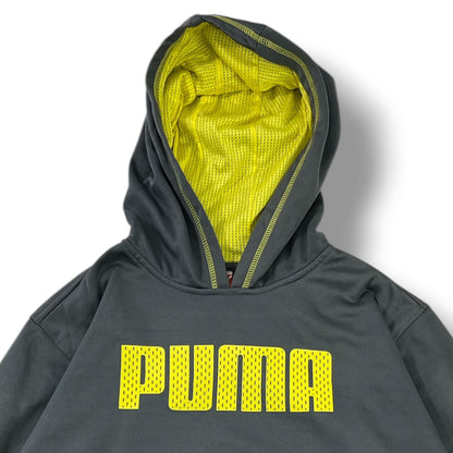 POLERÓN PUMA BOYS CON CAPUCHA TALLA L GRIS/AMARILLO