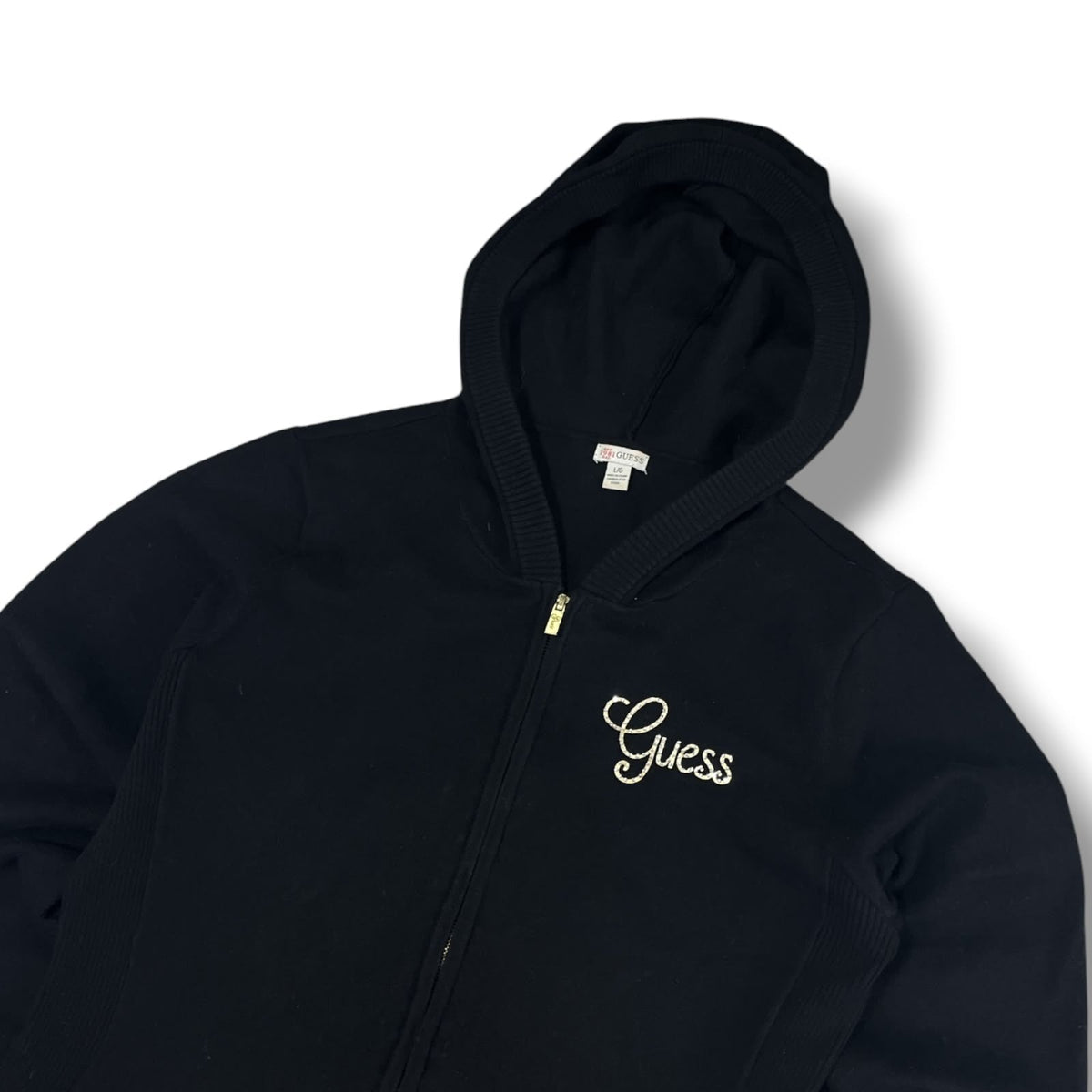 Guess Hoodie Negra con Cierre Mujer