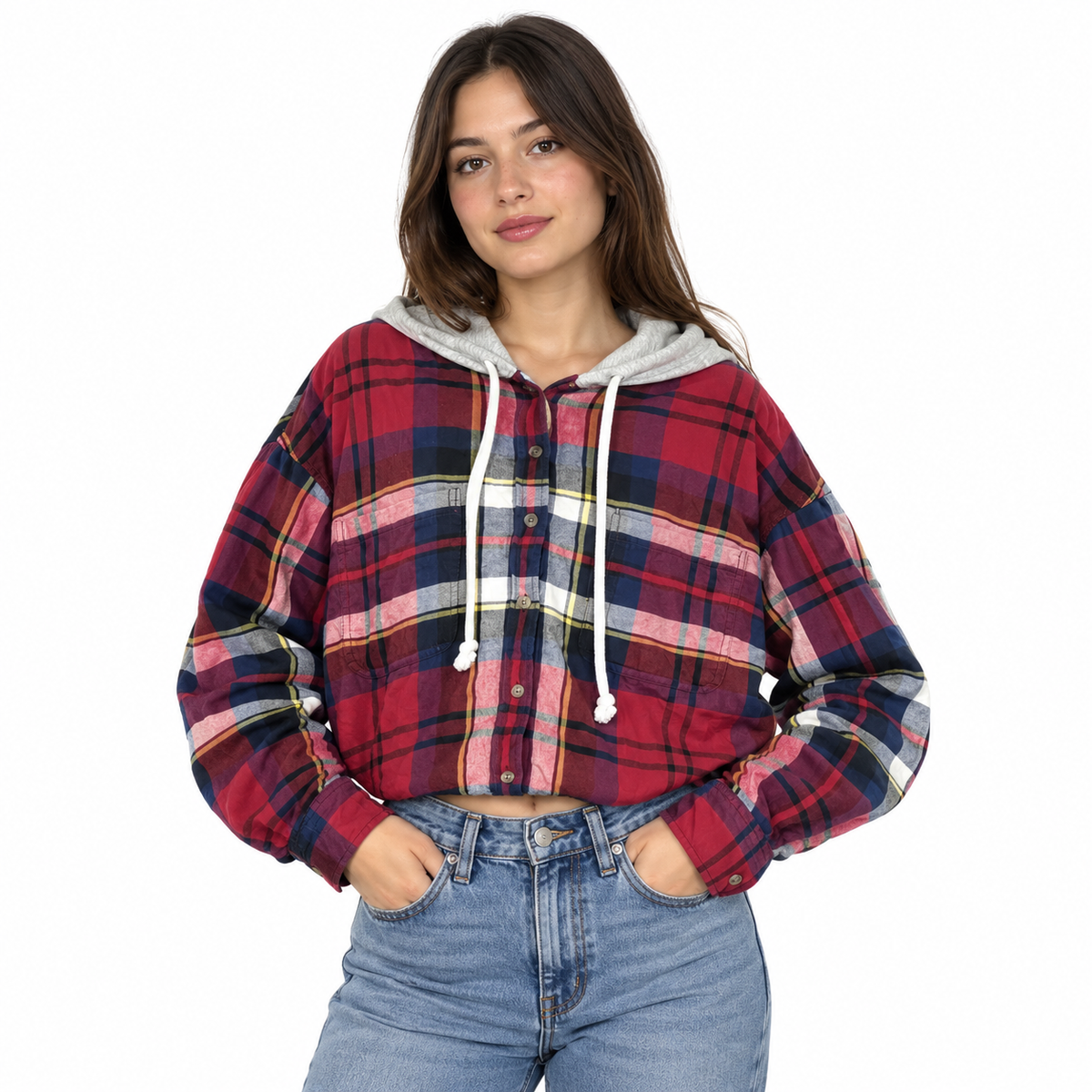CAMISA AMERICAN EAGLE MUJER TALLA M CROP CON CAPUCHA