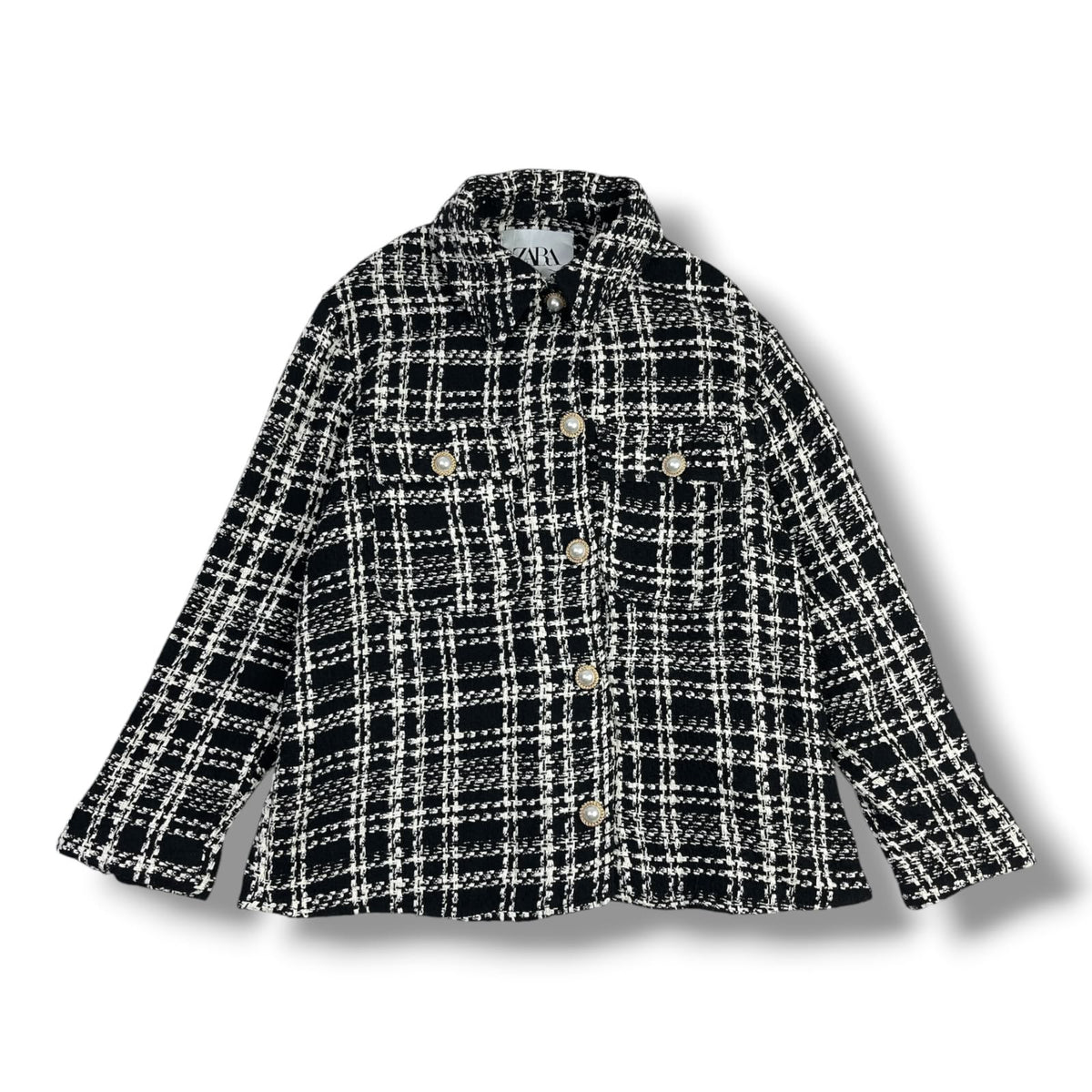 CHAQUETA ZARA MUJER TALLA S TWEED NEGRO Y BLANCO