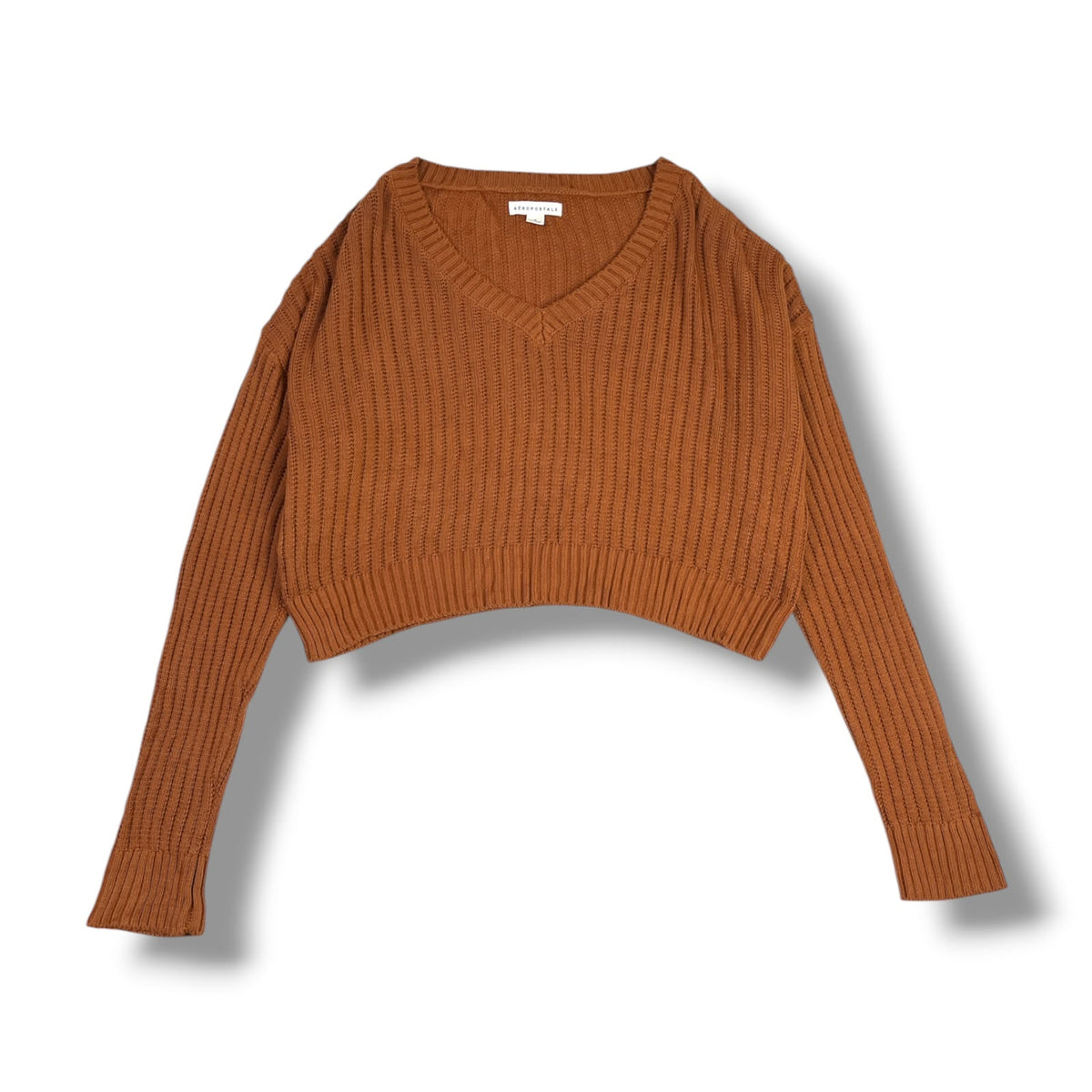 SWEATER AÉROPOSTALE MUJER TALLA M CROP CAFÉ