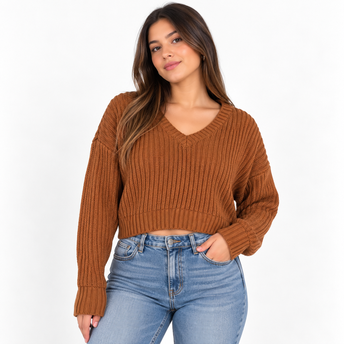 SWEATER AÉROPOSTALE MUJER TALLA M CROP CAFÉ