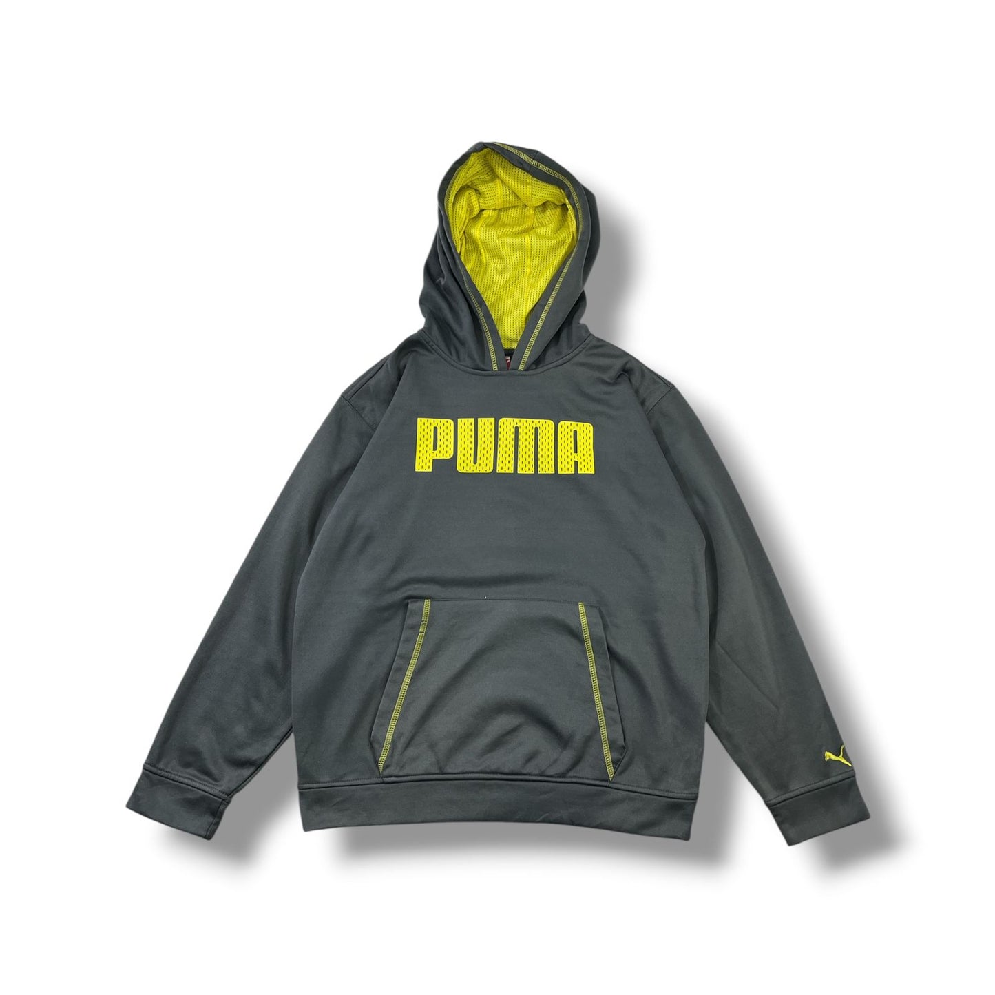 POLERÓN PUMA BOYS CON CAPUCHA TALLA L GRIS/AMARILLO
