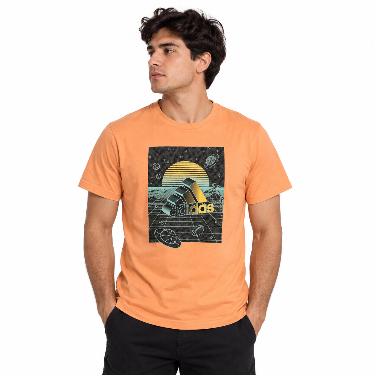 POLERA ADIDAS HOMBRE TALLA L NARANJA ESTAMPADA