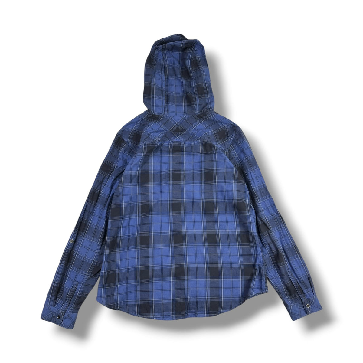 CAMISA COLUMBIA MUJER TALLA M AZUL A CUADROS CON CAPUCHA