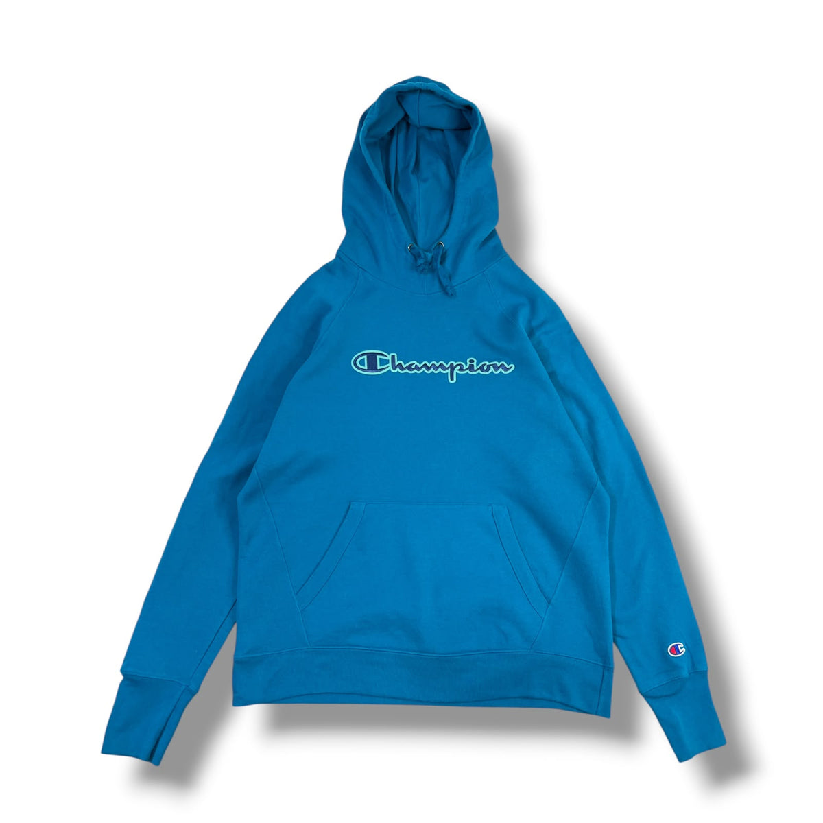 POLERÓN CHAMPION MUJER TALLA L AZUL TURQUESA CON CAPUCHA
