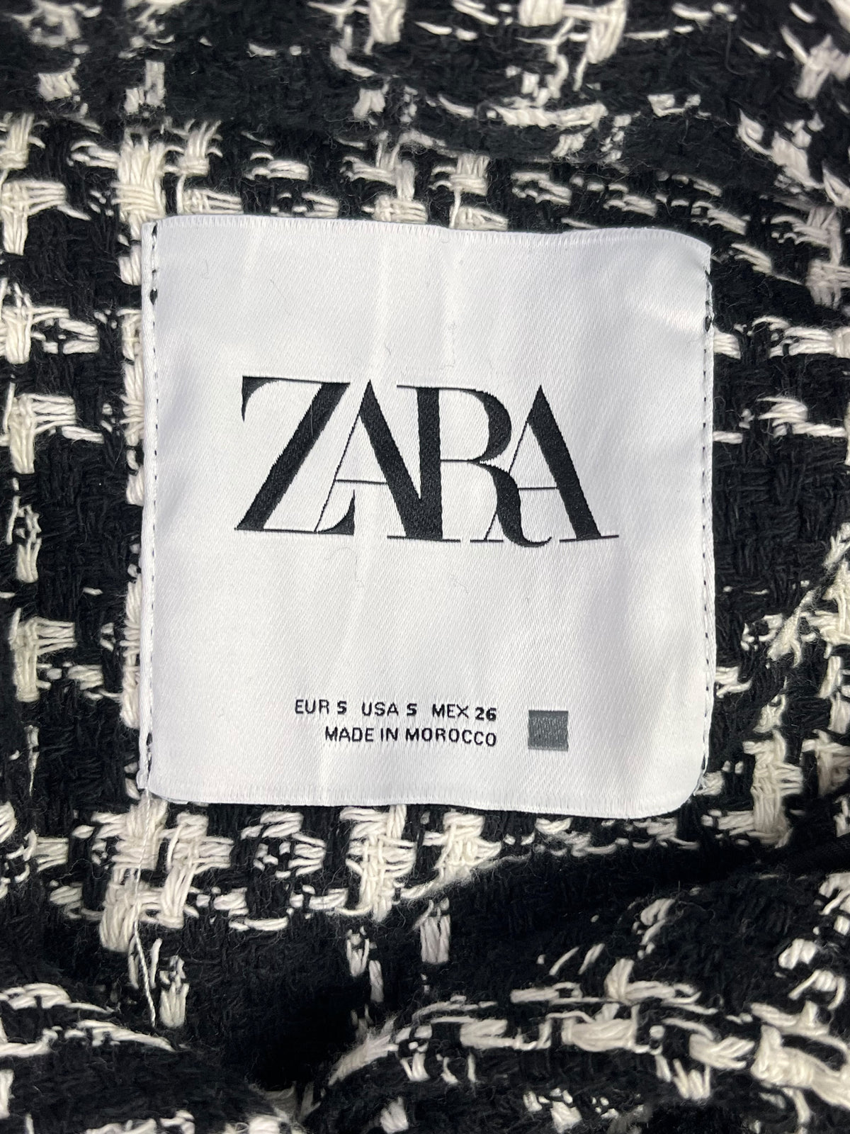 CHAQUETA ZARA MUJER TALLA S TWEED NEGRO Y BLANCO
