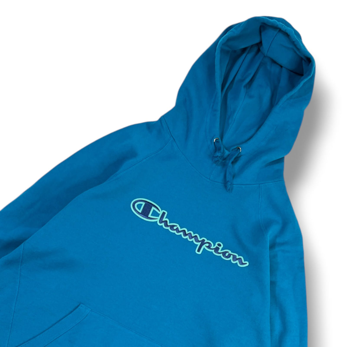 POLERÓN CHAMPION MUJER TALLA L AZUL TURQUESA CON CAPUCHA