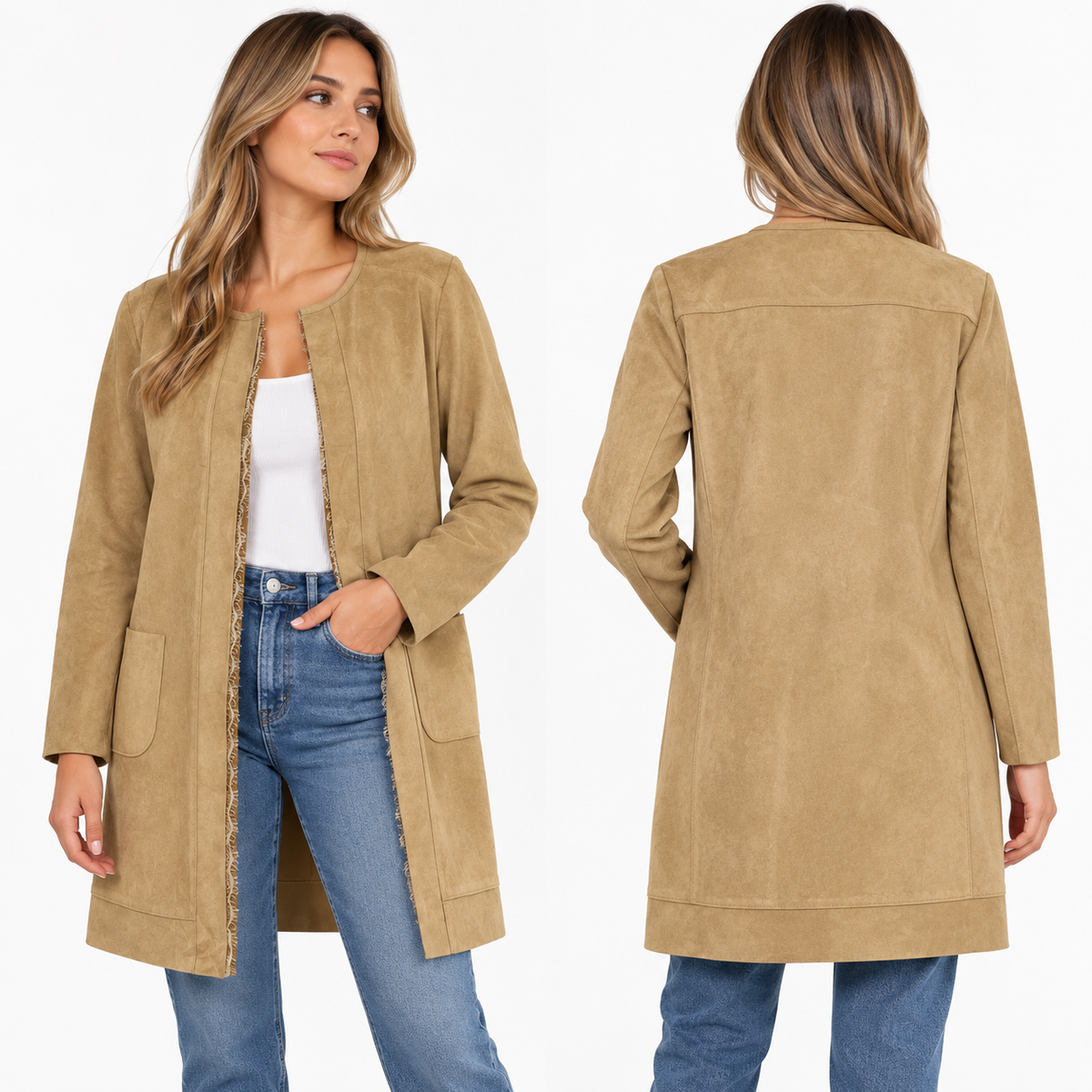 ABRIGO JOAN VASS NEW YORK MUJER XS BEIGE EFECTO GAMUZA