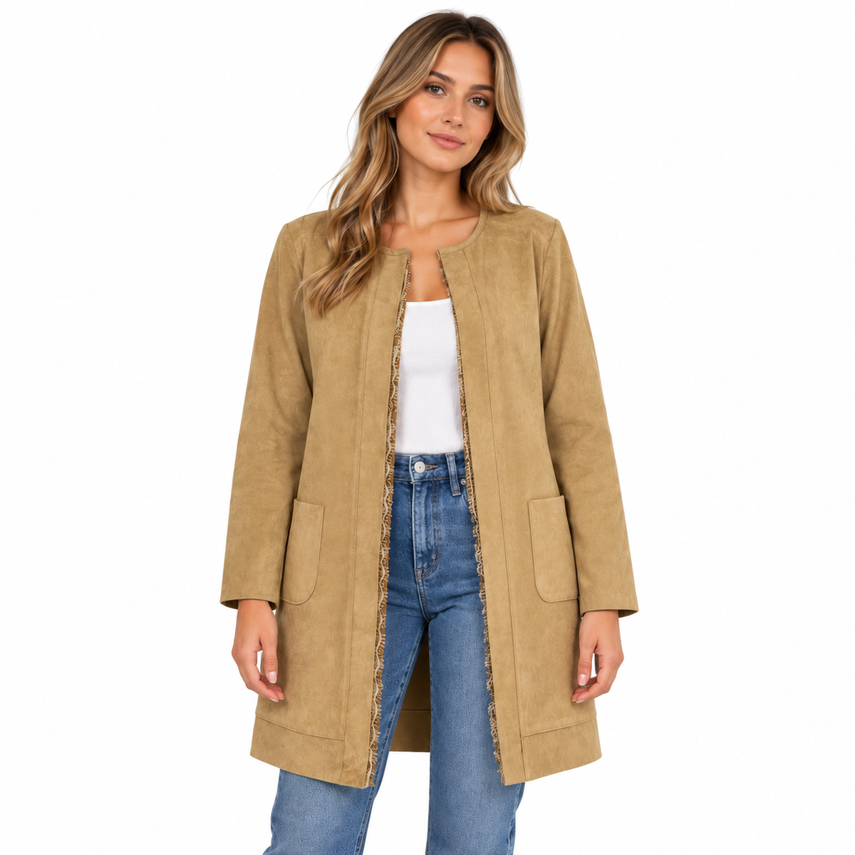 ABRIGO JOAN VASS NEW YORK MUJER XS BEIGE EFECTO GAMUZA
