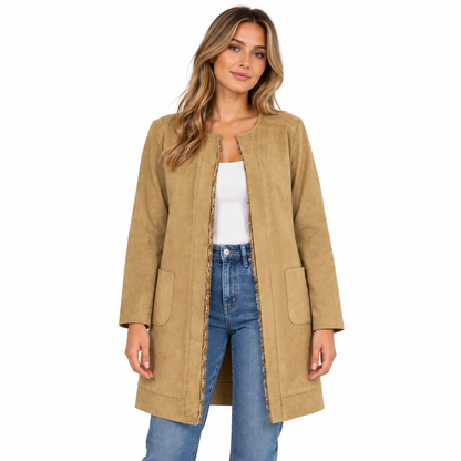 ABRIGO JOAN VASS NEW YORK MUJER XS BEIGE EFECTO GAMUZA