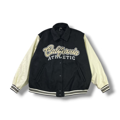 CHAQUETA BOMBER H&M DIVIDED CALIFORNIA ATHLETIC TALLA XL NEGRA/CREMA